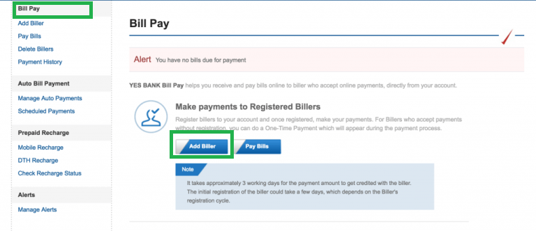 How to Add Biller for SIP Transactions in Yes Bank?